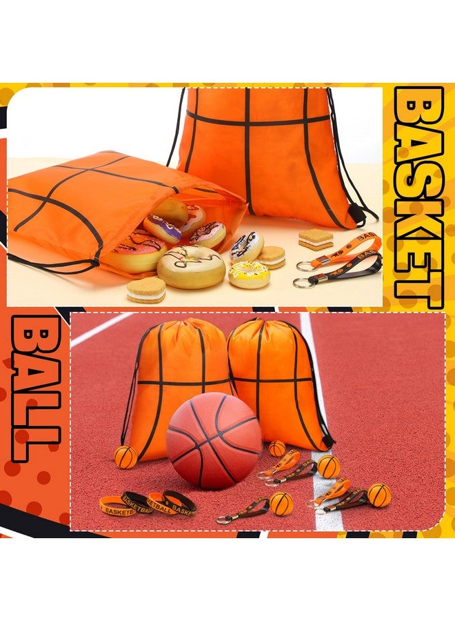 Lothee 34 Pack Basketball Party Favors Includes 10 Basketball Drawstring Bags 12 Basketball Silicone Rubber Bracelets Wristbands and 12 Keychain Award Medals for Party Supply - Image 5