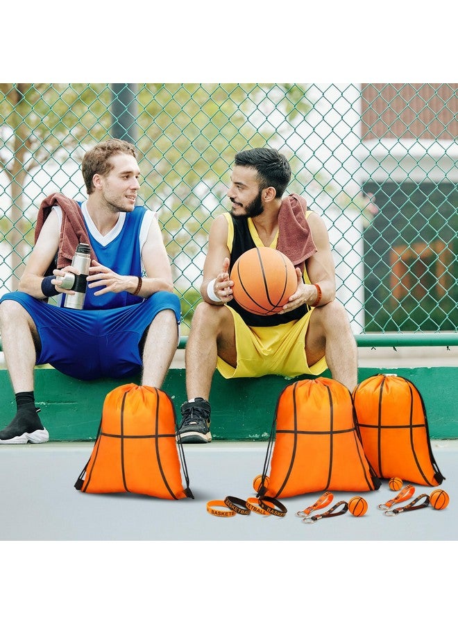 Lothee 34 Pack Basketball Party Favors Includes 10 Basketball Drawstring Bags 12 Basketball Silicone Rubber Bracelets Wristbands and 12 Keychain Award Medals for Party Supply - Image 2