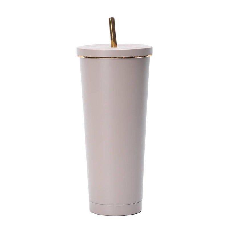 كوب قهوة بغطاء بشفاط من ستانلس ستيل، 500 ml، مناسب للتنقل مع غطاء بقشة من الستانلس ستيل - Image 1