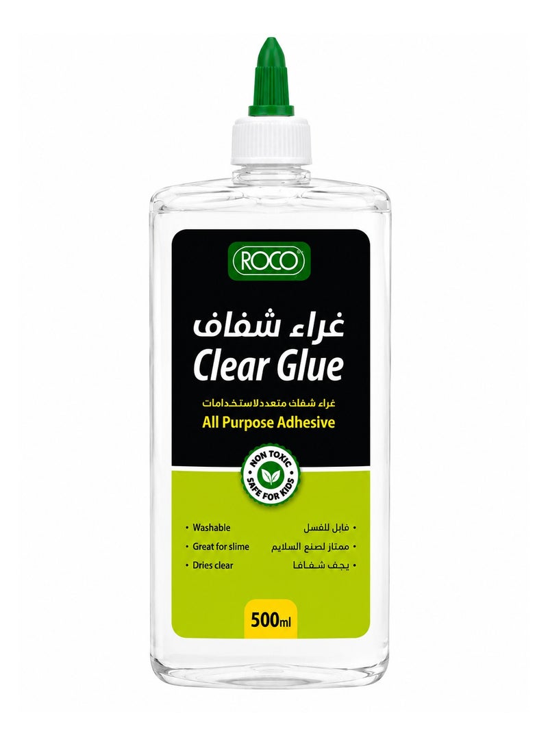 ROCO Clear Liquid Glue 500ML Strong Multipurpose Adhesive Quick Dry Transparent Non Toxic Glue For School Office Craft Paper Cardboard DIY Projects - Image 1