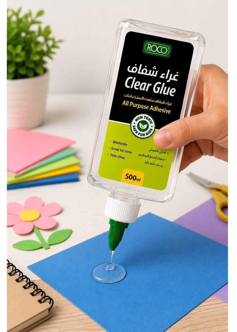 ROCO Clear Liquid Glue 500ML Strong Multipurpose Adhesive Quick Dry Transparent Non Toxic Glue For School Office Craft Paper Cardboard DIY Projects - Image 2