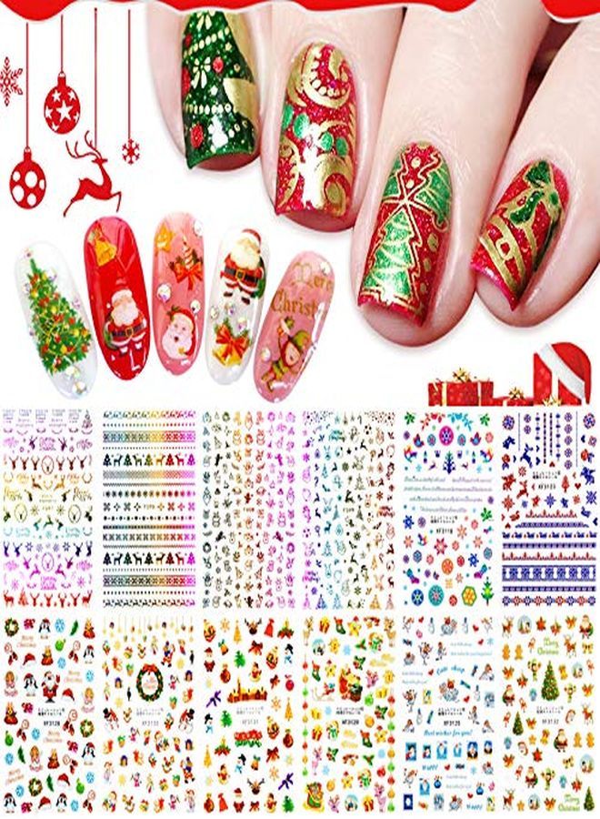 Kalolary 12 Sheets Christmas Nail Art Stickers 3D Selfadhesive Nail Decals Santa Claus Tree Decals Manicure Decoration For Women Girls Kids Fingernails Toenails Decor - Image 1