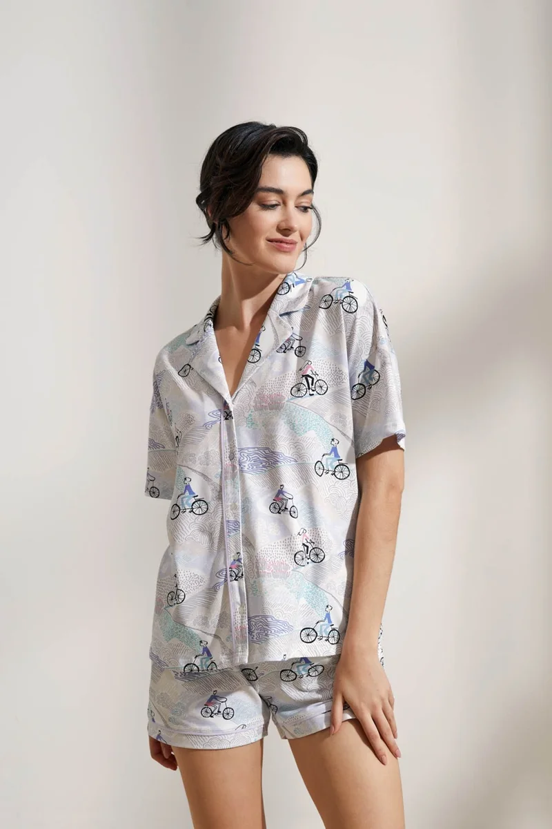 Hays Women's Cotton Shirt Collar Short Sleeve Pajama Top