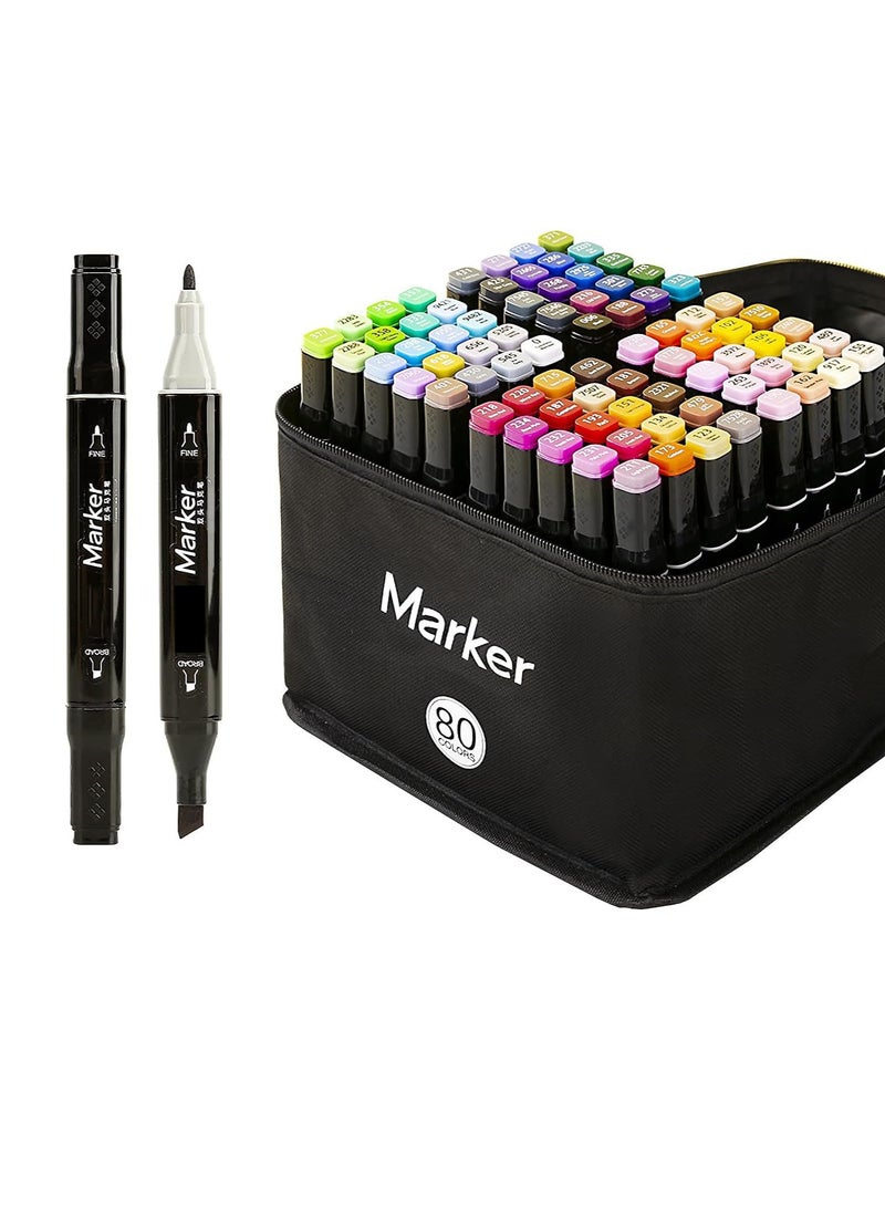 SYOSI Art Markers Set, 80 Colors Dual Tip Permanent Art Marker, Art Markers, Permanent for Artists Based Markers, for Coloring Books, Drawing, Sketching, Doodling, Art Projects, School Supplies - Image 1