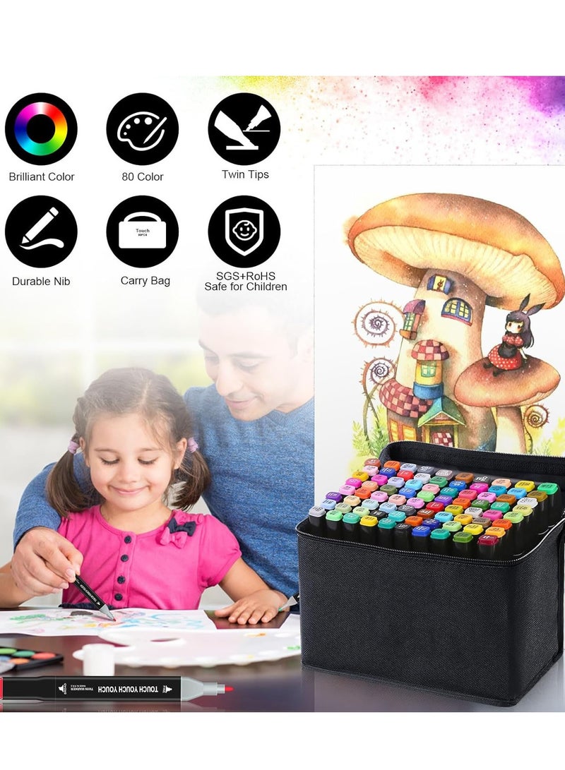 SYOSI Art Markers Set, 80 Colors Dual Tip Permanent Art Marker, Art Markers, Permanent for Artists Based Markers, for Coloring Books, Drawing, Sketching, Doodling, Art Projects, School Supplies - Image 4