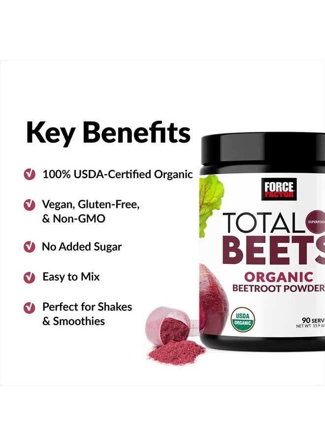 Force Factor Total Beets Organic Beetroot Powder Superfood to Boost Daily Nutrition, USDA Organic, Vegan, Gluten-Free, and Non-GMO Beet Supplement, Unflavored, 90 Servings  - Image 2