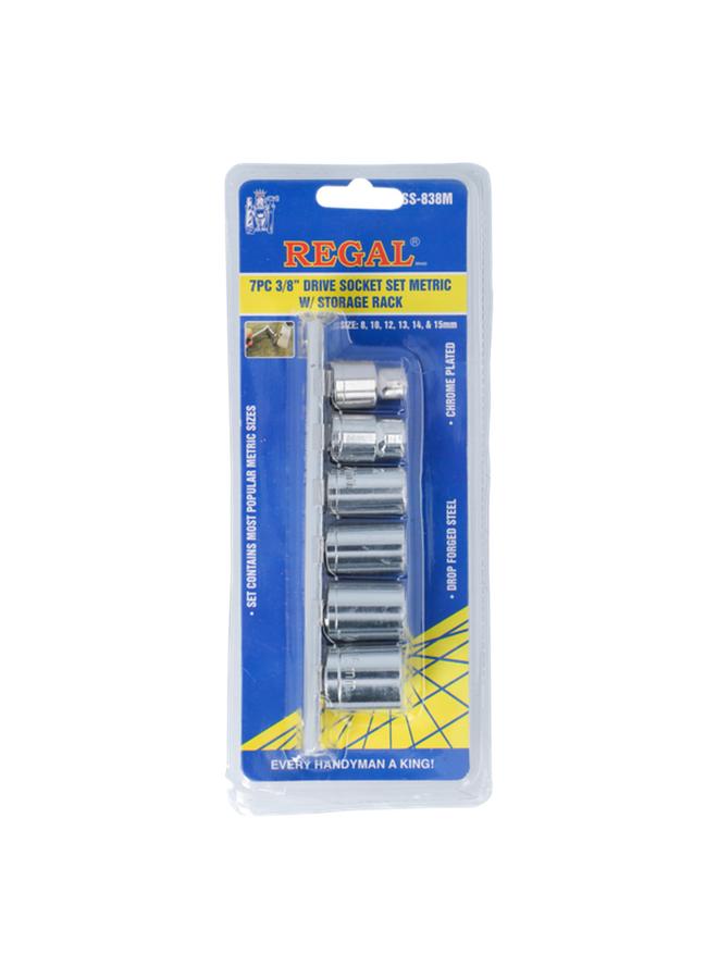 Regal Tools 7-Piece Drop Forged Steel Drive Socket Set with Storage Rack Silver 3/8inch SS-838M 