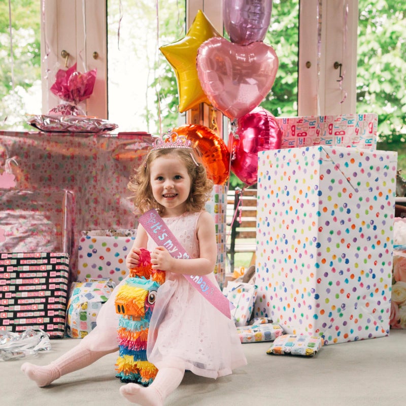 CIEHER 3rd Birthday Decorations for Girls - 3rd Birthday Crown and Sash with Pearl Pin Set - Pink - Image 5