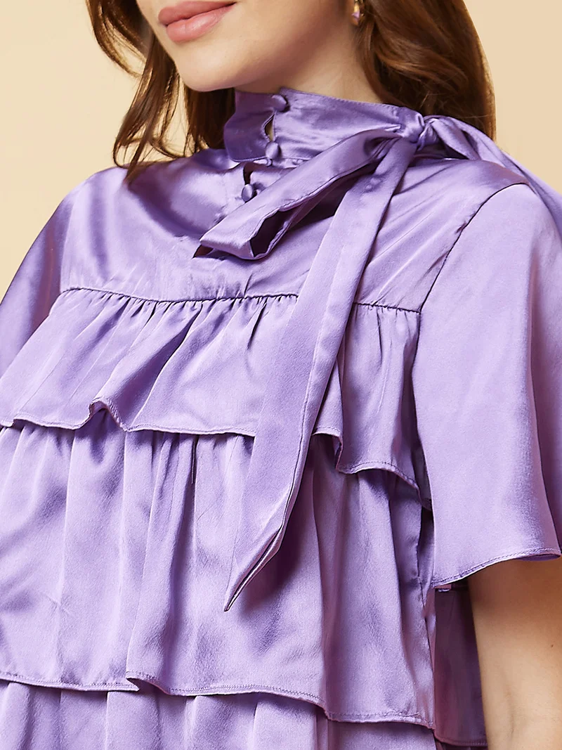 globus Women Flared Sleeves Layered Satin Top