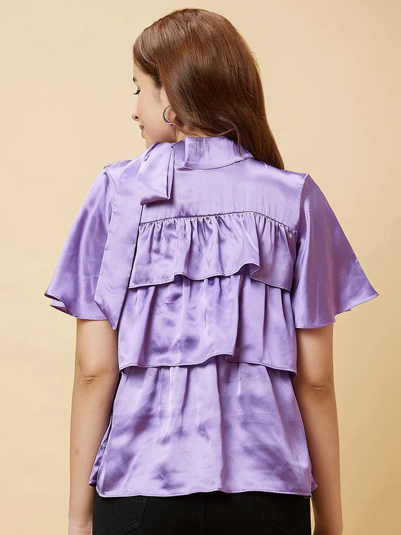 globus Women Flared Sleeves Layered Satin Top