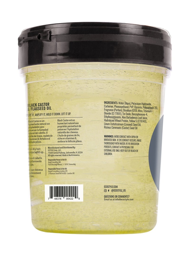 إيكو ستايل جل تصفيف الشعر إيكو ستايل بزيت الخروع الأسود وبذور الكتان، 32 أونصة - أقصى ثبات، خالي من الكحول، للتحكم في التجعد، جل مرطب للشعر الطبيعي والمجعد - Image 2
