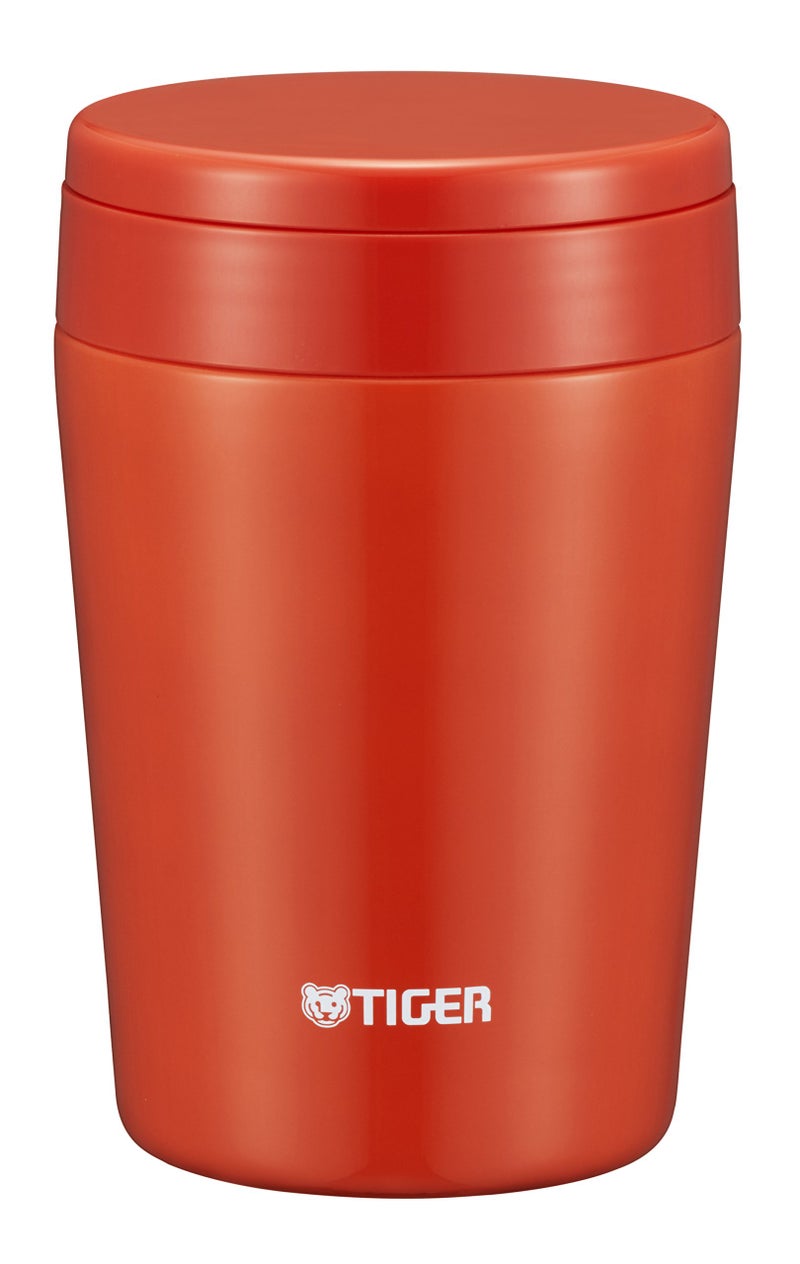 Tiger Thermos Vacuum Insulated Soup Jar, 12.8 fl oz (380 ml), Thermal, Bento Box, Wide Mouth, Round Bottom, Chili Red MCL-B038-RC Tiger - Image 1