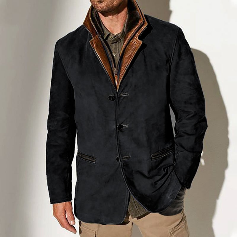 Men's Retro Casual Jacket Lapel Workwear Patchwork Top - Image 1