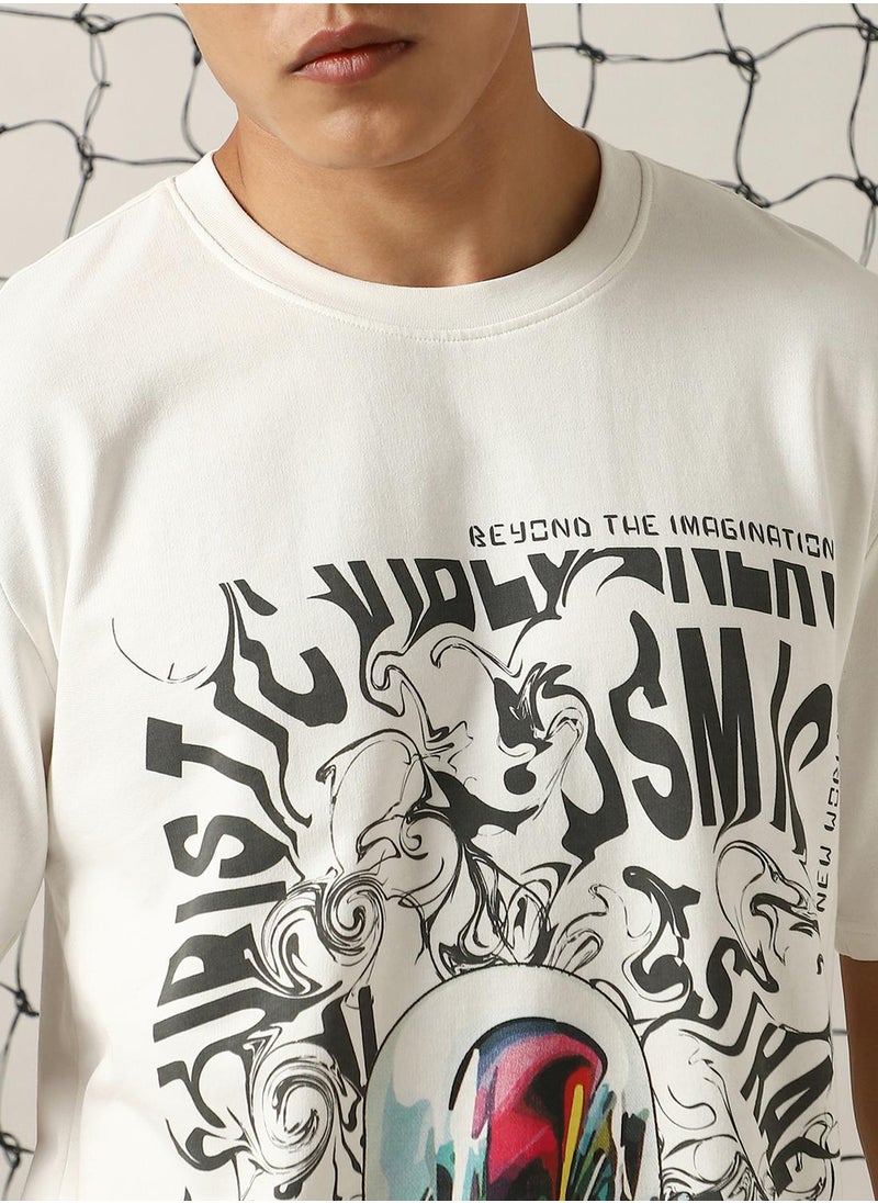 Hubberholme - Men's White 100% Cotton Printed Relaxed Fit T-Shirt - Image 1