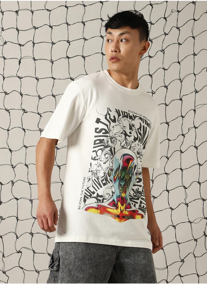 Hubberholme - Men's White 100% Cotton Printed Relaxed Fit T-Shirt - Image 1