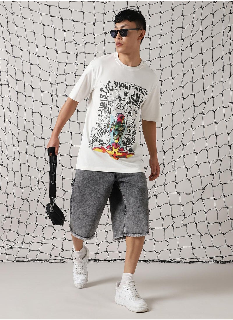 Hubberholme - Men's White 100% Cotton Printed Relaxed Fit T-Shirt - Image 1