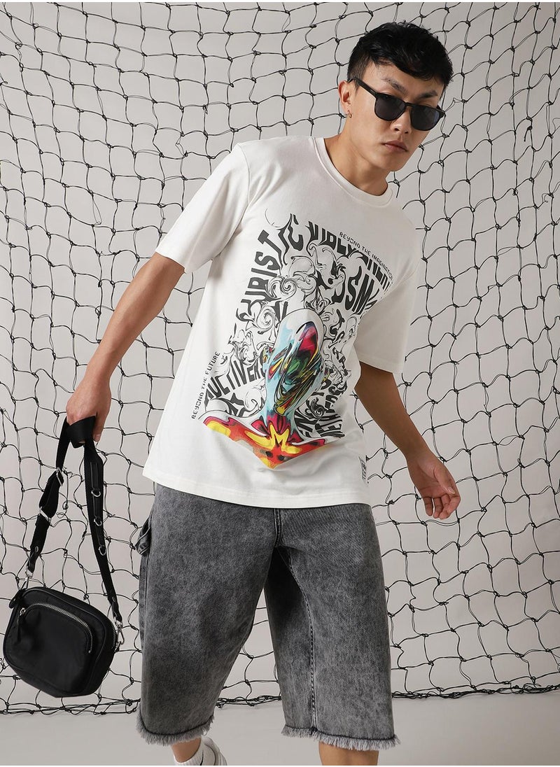 Hubberholme - Men's White 100% Cotton Printed Relaxed Fit T-Shirt - Image 1