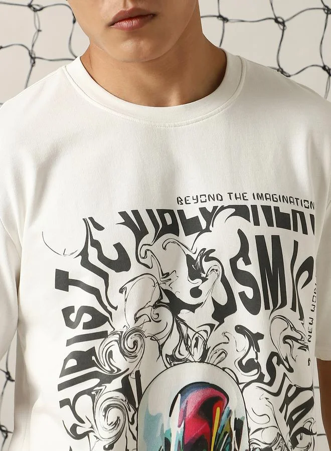 Hubberholme Men Futuristic Printed Oversized Fit T-Shirt