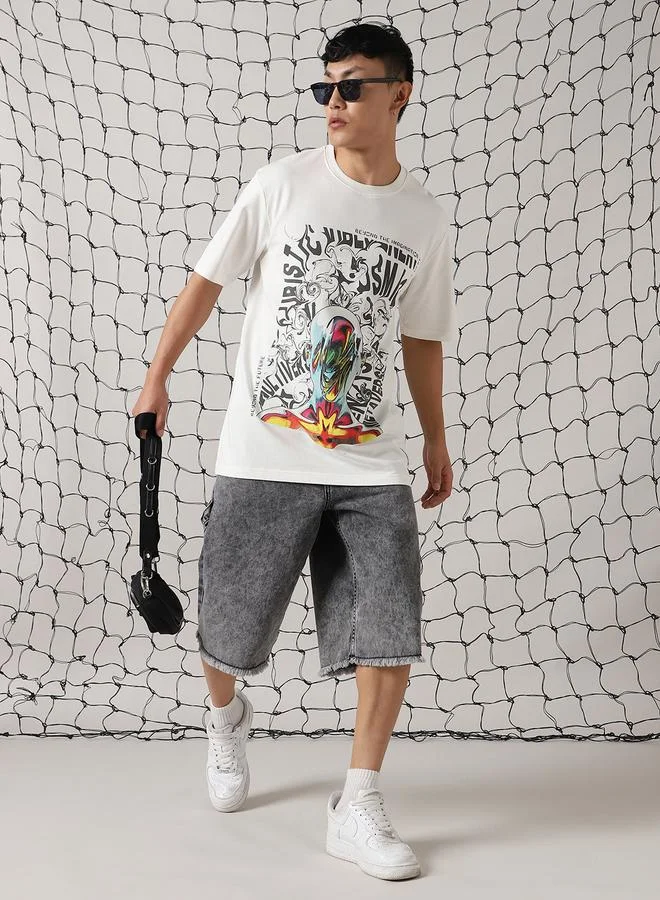 Hubberholme Men Futuristic Printed Oversized Fit T-Shirt