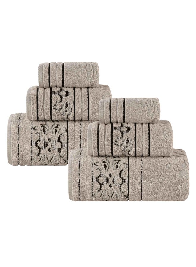 Superior Cotton 6 Piece Towel Set, 2 Bath, 2 Hand, 2 Washcloth/Face Towels, Quick Dry, Home Essentials, Shower, Spa, Luxury Plush Soft Absorbent Towels, Zero-Twist, Jacquard Floral, Stone - Image 2