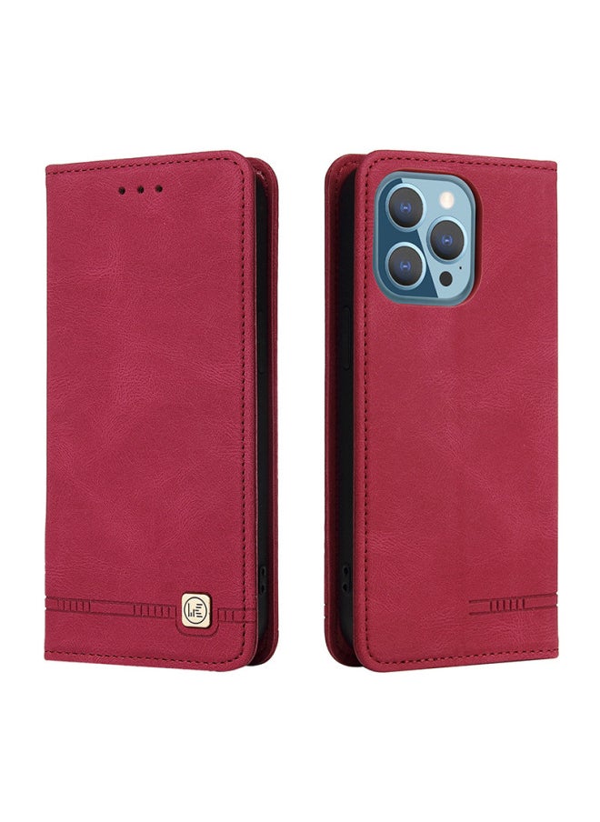Generic - For Iphone16 Phone Leather Case For Iphone15 Phone Case For SamsungS25 Skin Feeling Flip Cover Protective Case A16-Color:Red-Applicable Models:More Model Details Page Table Grids - Image 1