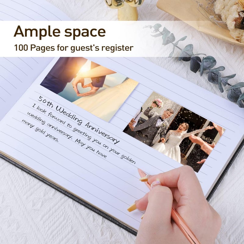 JUBTIC Black Guest Book for Funeral, Guest Sign in Book for Reception,Wedding,Baby Shower, Birthday, Bridal Shower, Graduation Party,100 Pages with Gilded Edges and Gold Foiled Cover - 7x10″ - Image 4