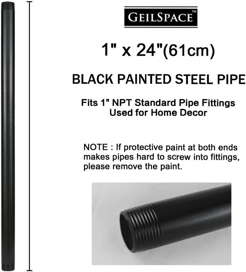 GeilSpace 1" × 24" Pre-Cut Black Metal Pipe, Industrial Steel Fits Standard One Inch Black Threaded Pipes and Fittings - Vintage DIY Industrial Shelving (1" × 24") - Image 1