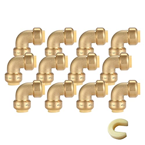 GUOFIS 1/2" 90-Degree Pushfit Elbow,12 Pack Push-fit Elbows with 1 Pack Disconnect Clip, Push-to-Connect Plumbing Fittings for PEX, Copper, CPVC(PF042-12Pack) - Image 1
