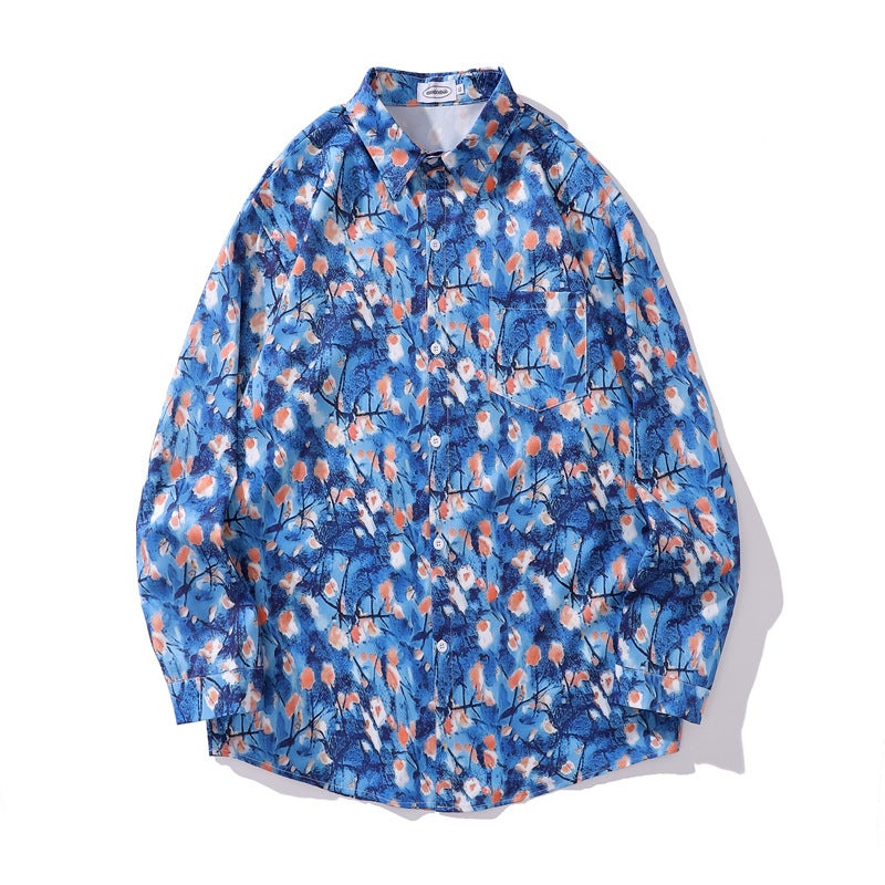 Pu Shuai Japanese Retro Design Hawaiian Floral Long-Sleeved Shirt Couple Hong Kong Style Casual Long-Sleeved Coat For Men And Women - Image 1