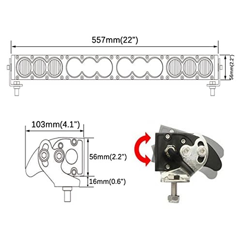 Lightronic شريط إضاءة LED فائق السطوع 20" صف واحد، شعاع واسع طويل المدى باللون الكهرماني للاستخدام كمصباح ضباب ومصباح أمامي، 12V/24V DC، مقاوم للتآكل والاهتزاز، هيكل من الألمنيوم المصبوب القوي، عبوة واحدة - Image 2