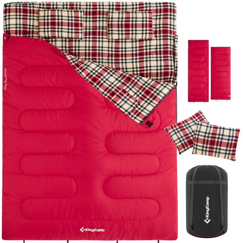 KingCamp Double Sleeping Bag with Pillow 4 Season, Sleeping Bags for Adult Kids Cotton Flannel Winter Lightweight Extra Large 2 Person for Camping Backpacking Hiking Indoor Outdoor - Image 1