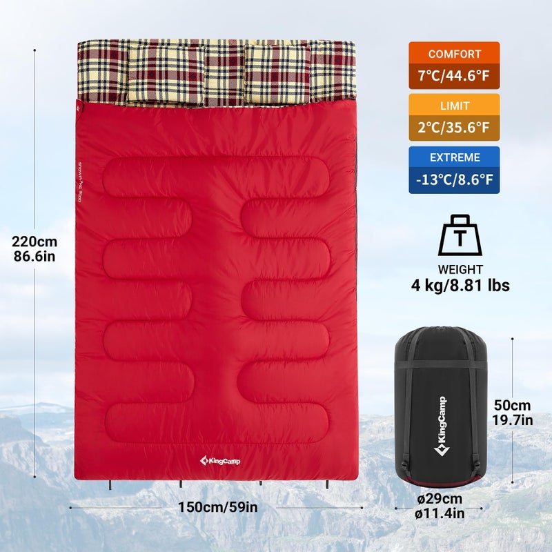 KingCamp Double Sleeping Bag with Pillow 4 Season, Sleeping Bags for Adult Kids Cotton Flannel Winter Lightweight Extra Large 2 Person for Camping Backpacking Hiking Indoor Outdoor - Image 2