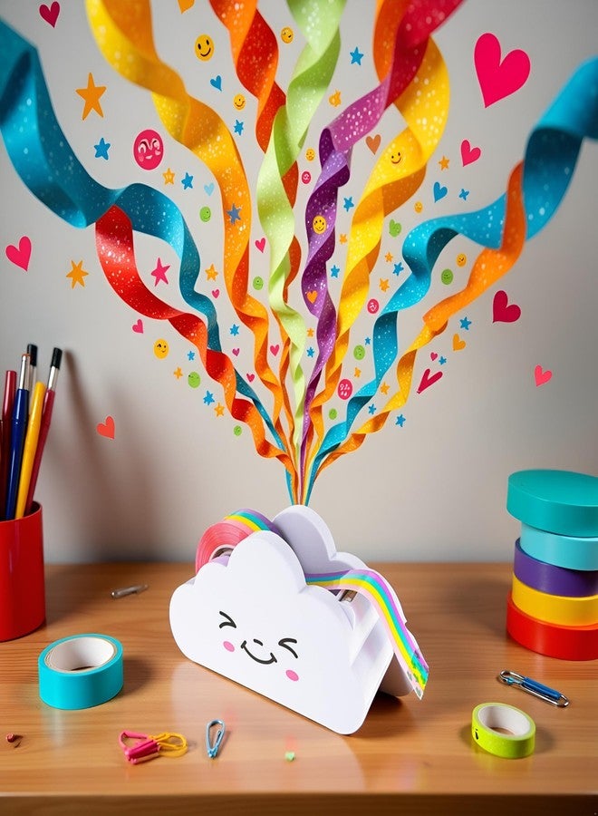 BWESOO White Tape Desk Dispenser Cute Tape Dispenser Cloud Tape Cutter with Rainbow Novelty Tape Dispenser Holder for Home School Office Stationary Packaging Wrapping Craft Supplies Tape Dispensers - Image 5
