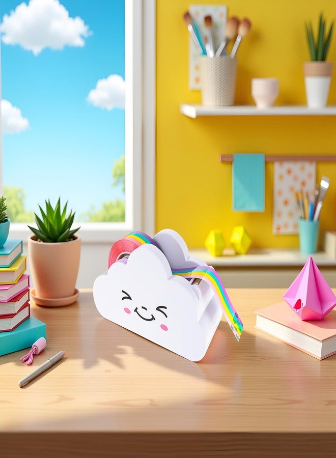 BWESOO White Tape Desk Dispenser Cute Tape Dispenser Cloud Tape Cutter with Rainbow Novelty Tape Dispenser Holder for Home School Office Stationary Packaging Wrapping Craft Supplies Tape Dispensers - Image 4