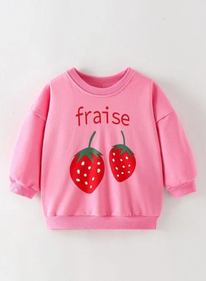 يونيكي Pink Printed Long Sleeve Crew Neck T-Shirt