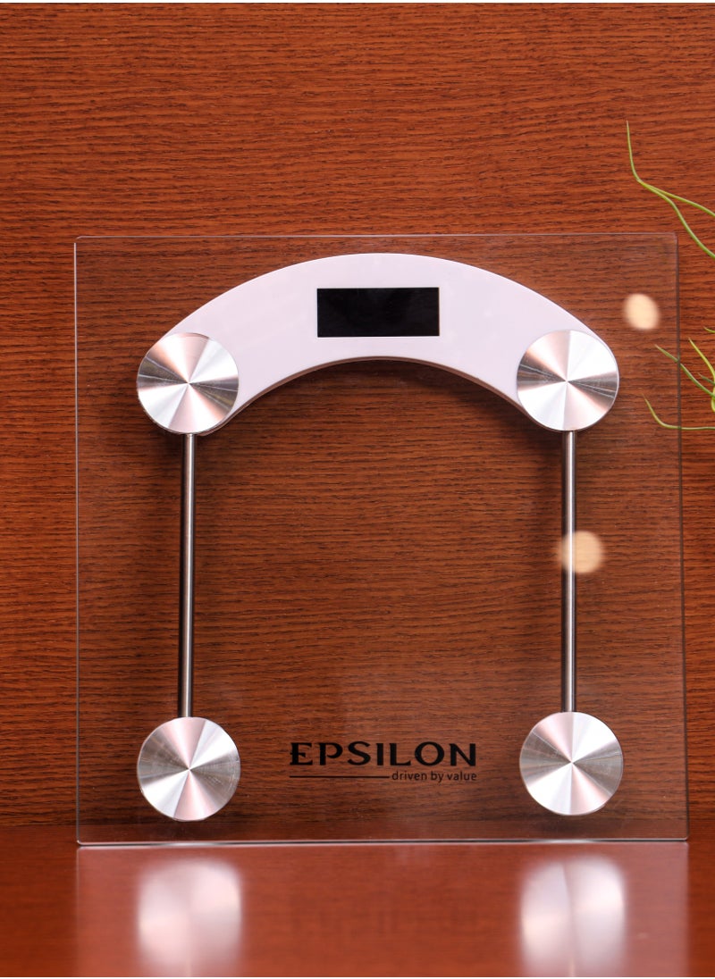 Epsilon Epsilon Bathroom Scale- EPSBS1618/ Multi-Purpose Weighing Machine with High Precision, Easy to Read Digital Display, Human Body-Weight Machines/ 180 kg Capacity, Anti Slip Base, Perfect for Home, Bathroom, Gym, etc. Tempered Glass Platform  - Image 3