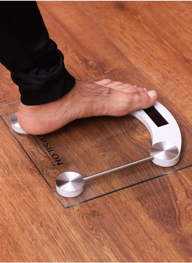 Epsilon Epsilon Bathroom Scale- EPSBS1618/ Multi-Purpose Weighing Machine with High Precision, Easy to Read Digital Display, Human Body-Weight Machines/ 180 kg Capacity, Anti Slip Base, Perfect for Home, Bathroom, Gym, etc. Tempered Glass Platform  - Image 4