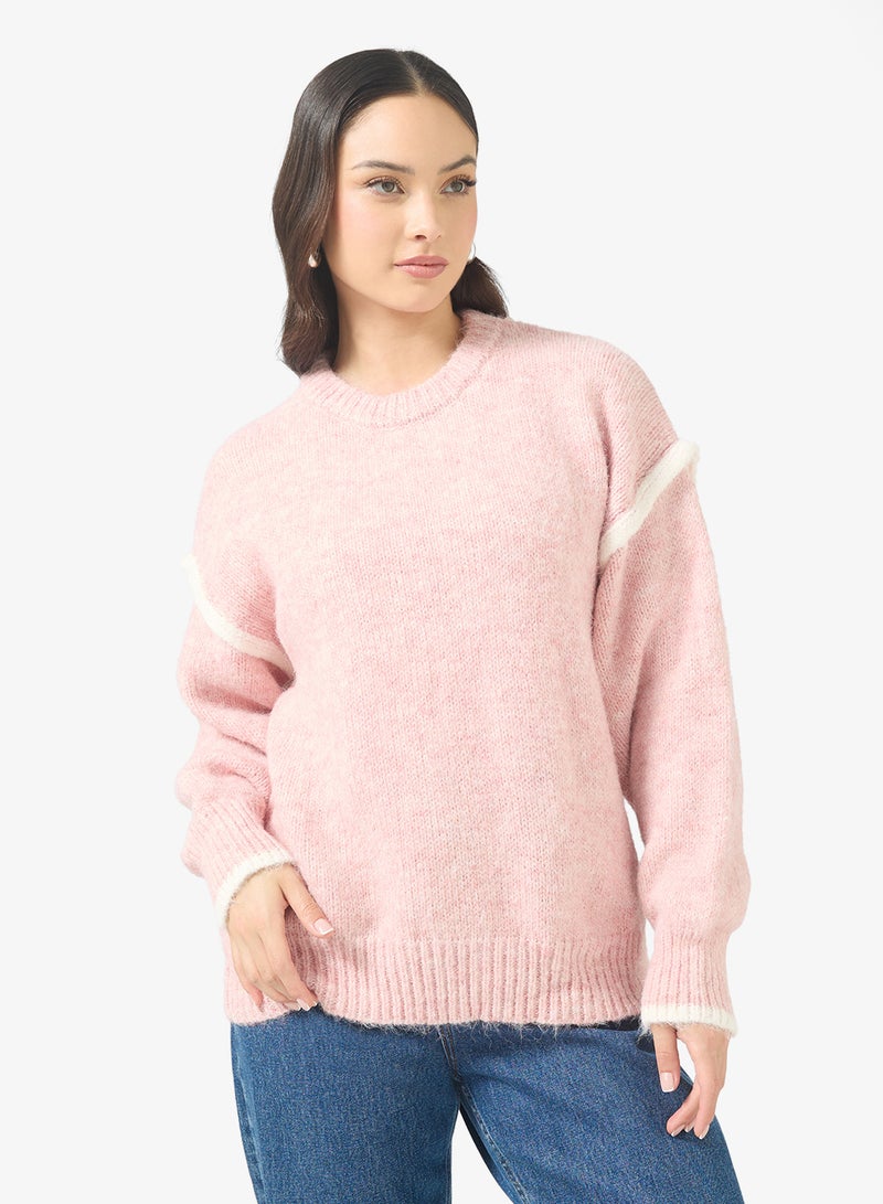 جينجر كنزة بياقة متباينة بتفاصيل كبيرة - Image 1