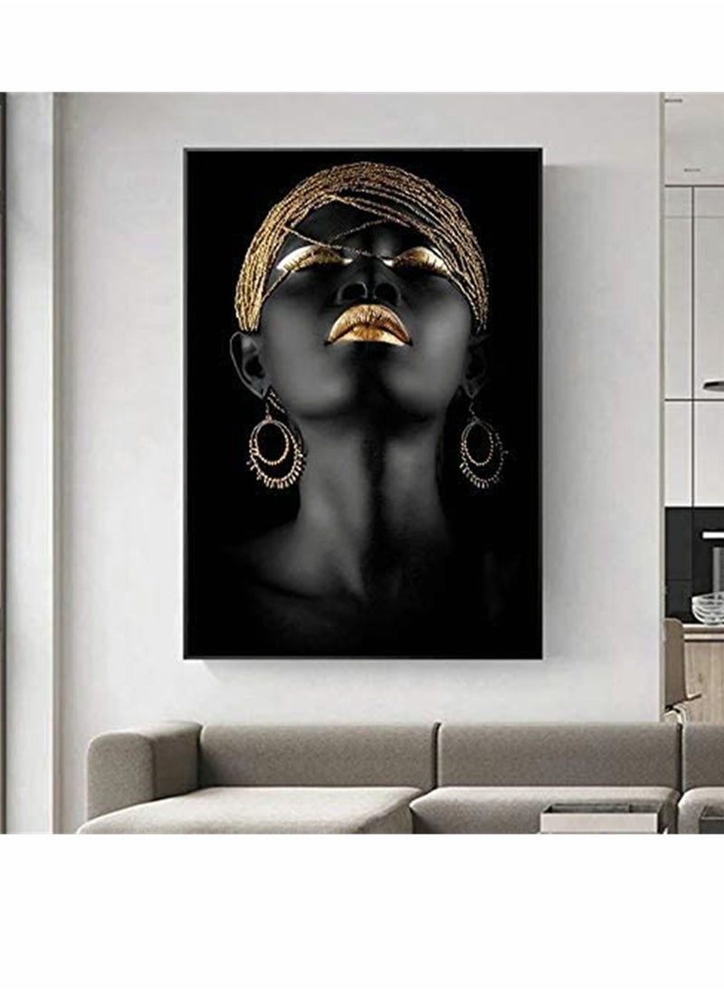 SYOSI Wall Painting, African Women Art Wall Decor Canvas Wall Art Original Designed Pop Gold earrings necklace Black Pretty Girl Style Painting on Canvas Poster Print without Frame ( 50 x 70 cm )  - Image 3