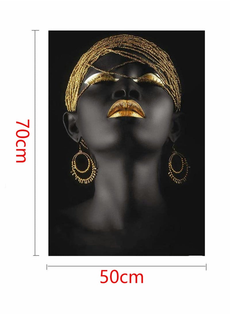 SYOSI Wall Painting, African Women Art Wall Decor Canvas Wall Art Original Designed Pop Gold earrings necklace Black Pretty Girl Style Painting on Canvas Poster Print without Frame ( 50 x 70 cm )  - Image 4