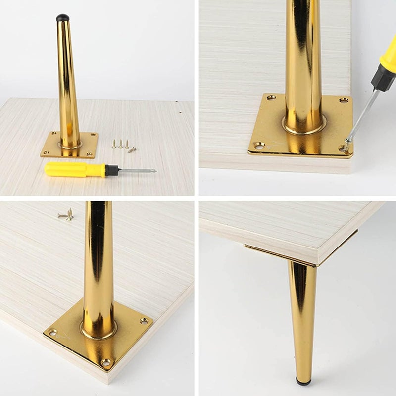 QZibeva 4 pcs Round Tall Sleek Tapered Furniture Legs Cabinet Cupboard Table Metal Legs Chair Table Decorative Legs with Mounting Screws6 inch Gold with Screw - Image 3