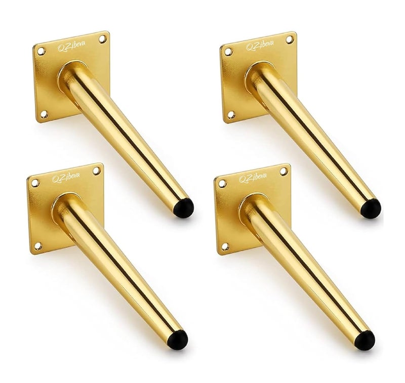 QZibeva 4 pcs Round Tall Sleek Tapered Furniture Legs Cabinet Cupboard Table Metal Legs Chair Table Decorative Legs with Mounting Screws6 inch Gold with Screw - Image 1