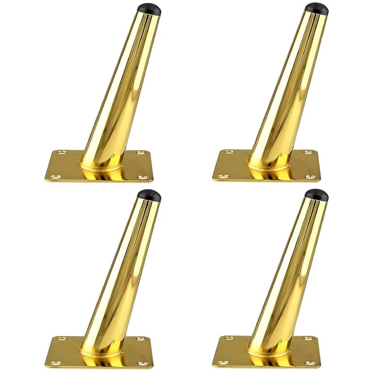 QZibeva 4 pcs Round Tall Sleek Tapered Furniture Legs Cabinet Cupboard Table Metal Legs Chair Table Decorative Legs with Mounting Screws6 inch Gold with Screw - Image 5