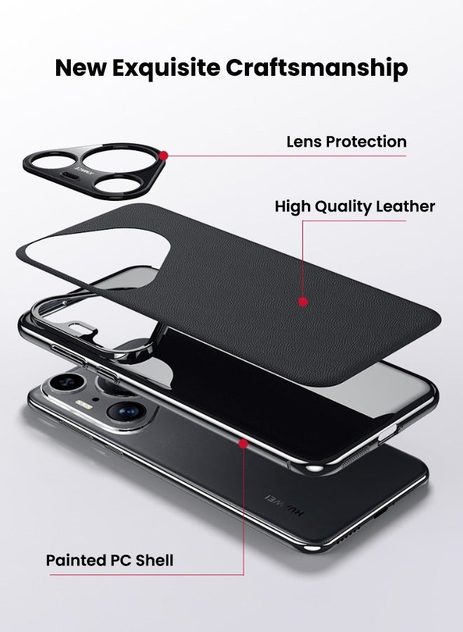 Huawei Pura 70 Pro (NOT for Pura 70) Phone Case, Composite Material Leather Back Cover, Luxury, Elegant, Anti-Drop, Non-Slip, Camera Protection Design Cover, Slim Leather Case for Huawei Pura 70 Pro (Black)  - Image 2