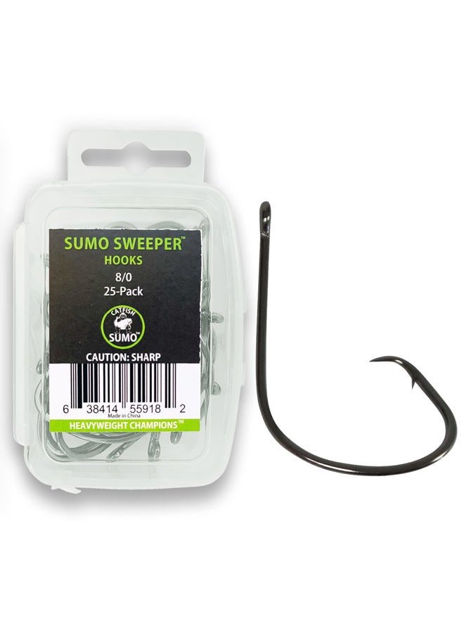 Catfish Sumo Catfishing Sweeper Hooks - 8/0, 25-Pack, Offset, Black Nickle Finish for Rust-Free, Hook Up with More Fish - Image 1