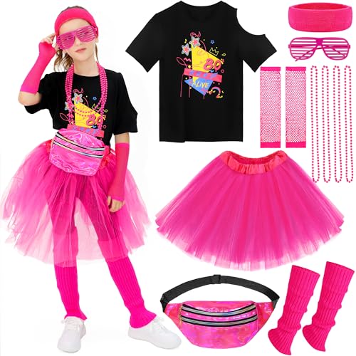 SOMSOC 13 Pieces Girls 80s Outfit for Kids Halloween Costume Accessories Set for Cosplay 1980s Party - Image 1