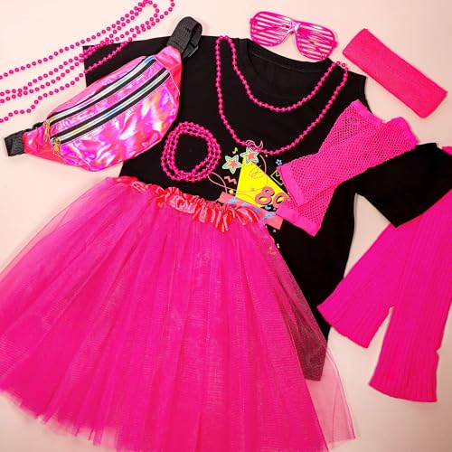 SOMSOC 13 Pieces Girls 80s Outfit for Kids Halloween Costume Accessories Set for Cosplay 1980s Party - Image 5