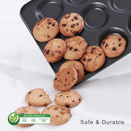 HONGBAKE Mini Muffin Top Pan for Baking, Premium 12 Cavity Small Whoopie Pie Pan, Nonstick Yorkshire Pudding Pan for Pansuffin, Moon Pie, Cookies, Dishwasher Safe and Easy to Clean - Image 5