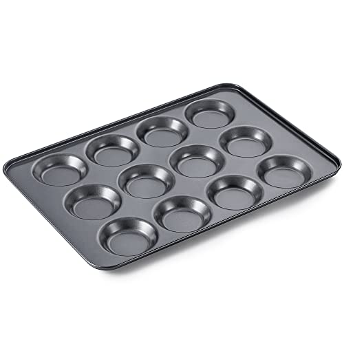 HONGBAKE Mini Muffin Top Pan for Baking, Premium 12 Cavity Small Whoopie Pie Pan, Nonstick Yorkshire Pudding Pan for Pansuffin, Moon Pie, Cookies, Dishwasher Safe and Easy to Clean - Image 1