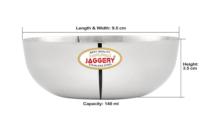 JAGGERY Stainless Steel Heavy Gauge chhaliya Bowl with Mirror Finish Pack of 6 capcity180ml Dia105cm H35cm - Image 5